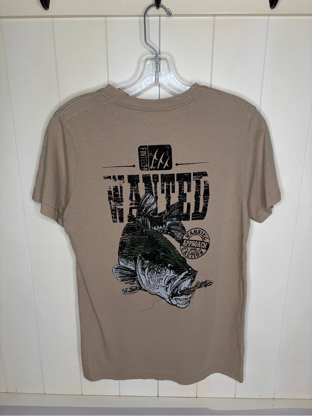 Fintech Wanted: Approach w/ Caution Bass Fish T Shirt - Size Small - NEW